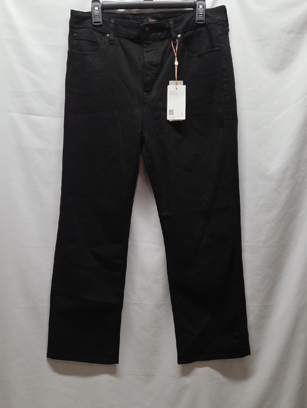 Quince Stretch High Rise Straight Leg Black Jeans Size 32 Wide Leg
